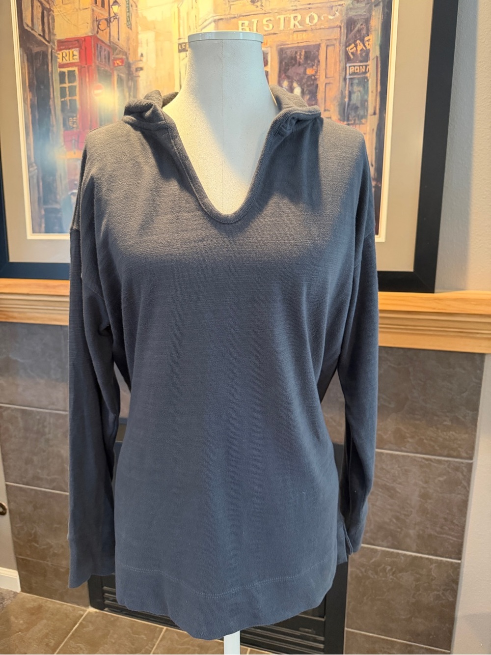 LOFT Slate Gray Hooded V-Neck Pullover